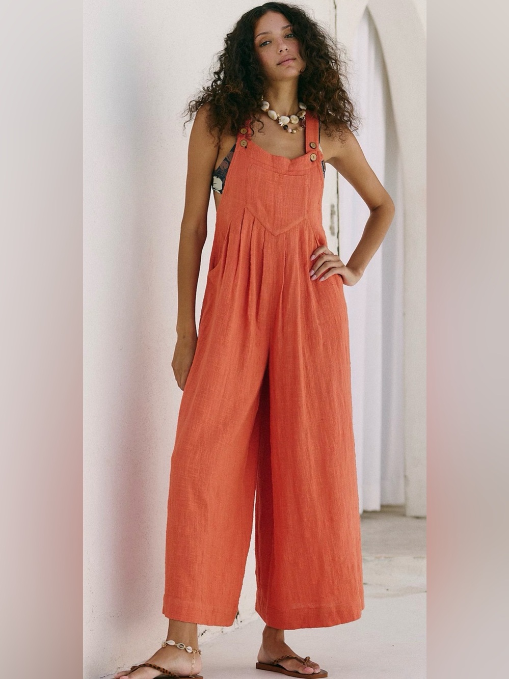 Free People Sun-Drenched Overalls in Tan Size XS